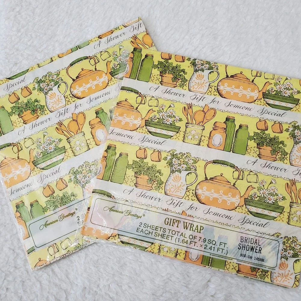 Vintage Gift Wrap Wrapping Paper American Greetings Bridal Baby Shower Lot Of 11